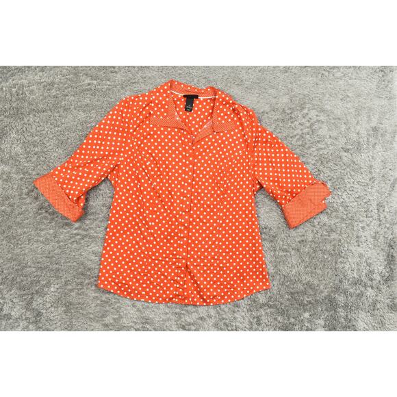 Lane Bryant Orange Button-Up Top Plus Size 20 Cotton 3/4 Sleeve Polka Dot - Picture 3 of 7